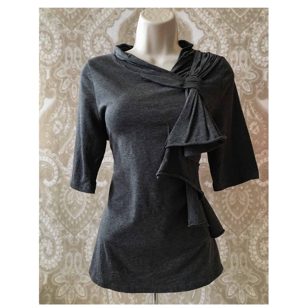 Anthropologie Deletta Gray Top Bow Design Size L